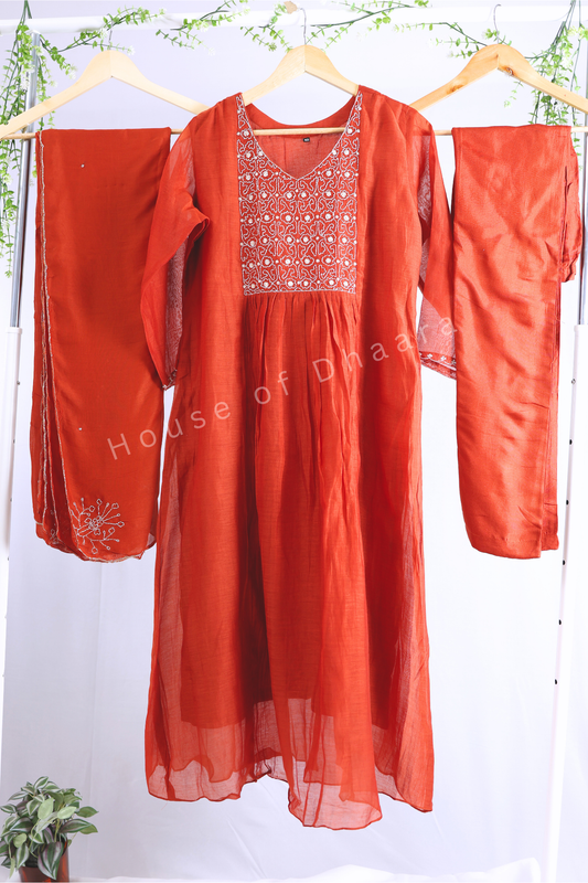 Orange Mul Chanderi Kurti Set