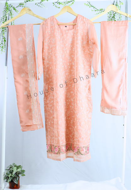 Peach Soft Organza Kurti Set