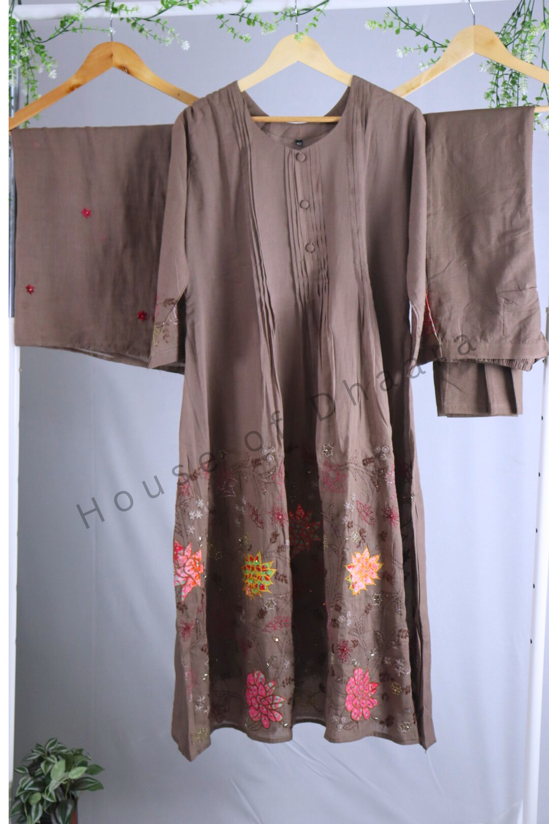 Light Brown Mul Cotton Kurti Set
