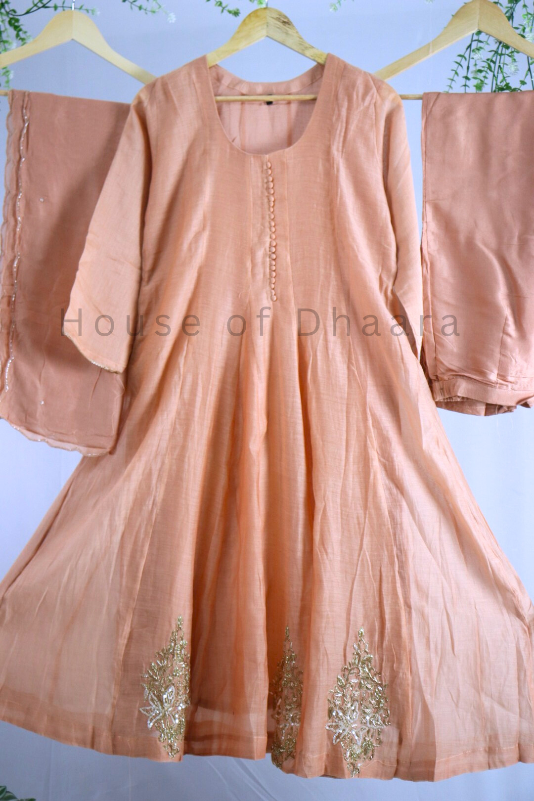 Purple/ Peach Mul Chanderi Kurti Set