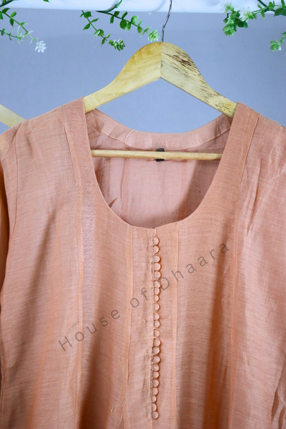 Purple/ Peach Mul Chanderi Kurti Set