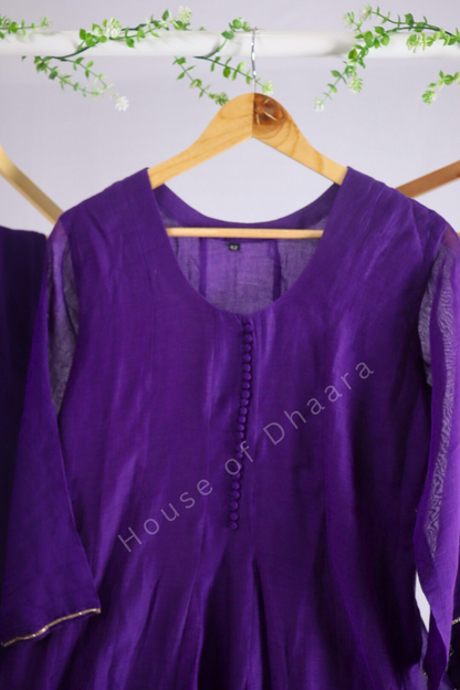 Purple/ Peach Mul Chanderi Kurti Set