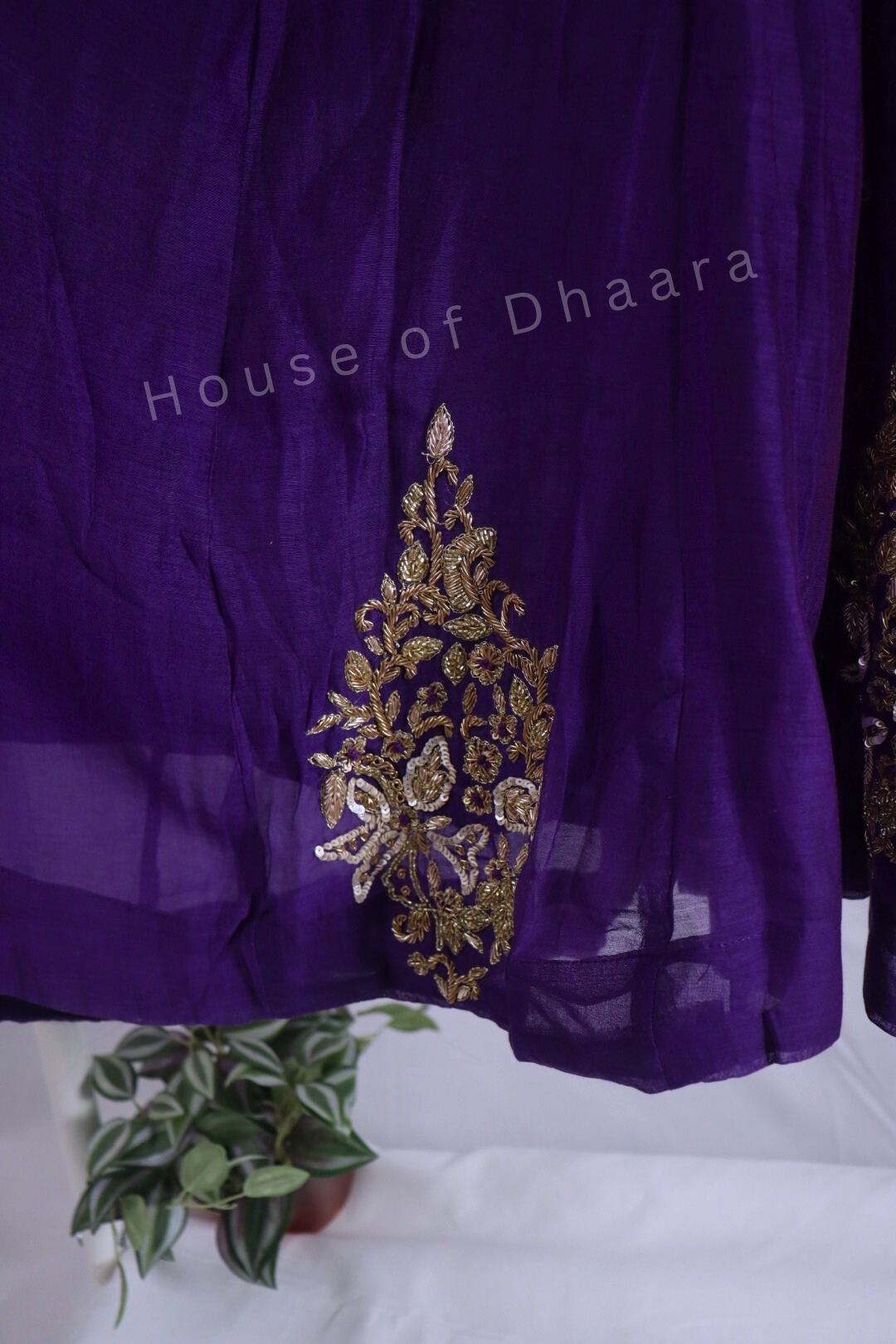 Purple/ Peach Mul Chanderi Kurti Set