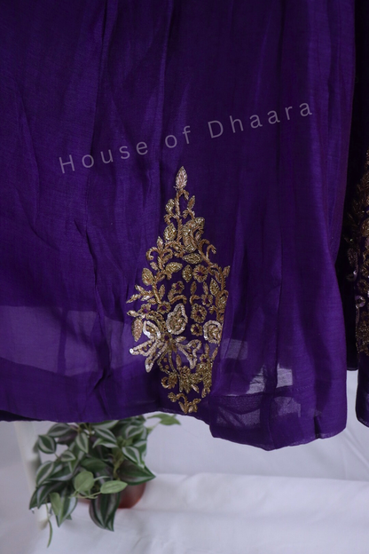 Purple/ Peach Mul Chanderi Kurti Set