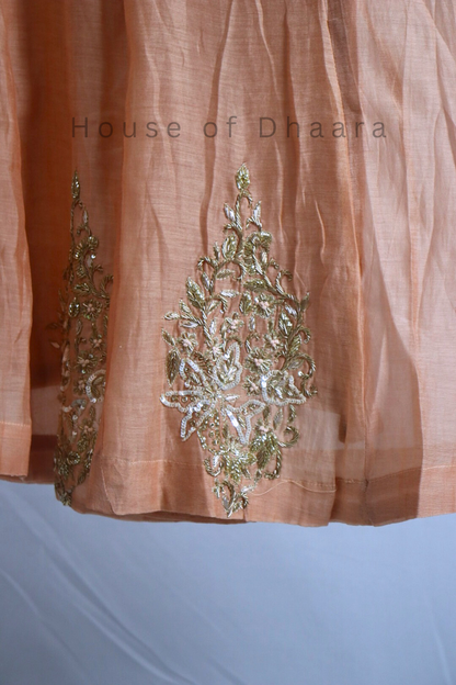 Purple/ Peach Mul Chanderi Kurti Set