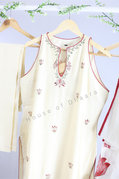 Cream Color Chanderi Kurti Set(Sleeveless)