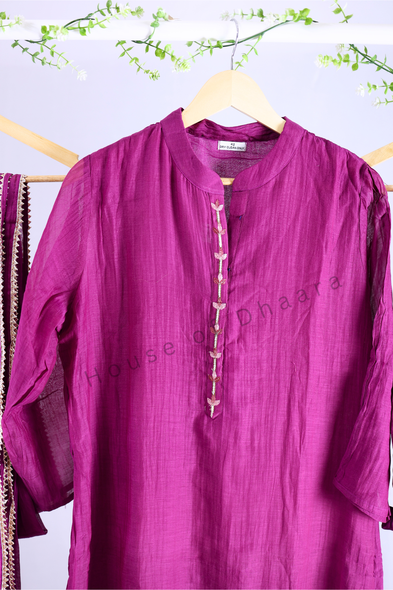 Magenta Pink Mul Cotton A-line Kurti Set