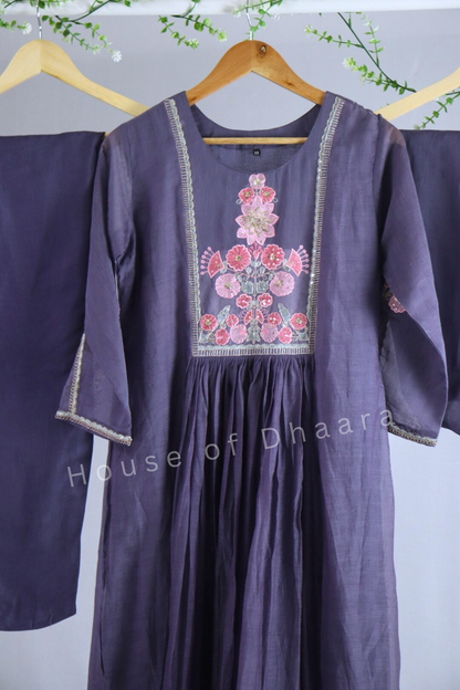 Dusty Purple Mulchanderi Anarkali Kurti Set