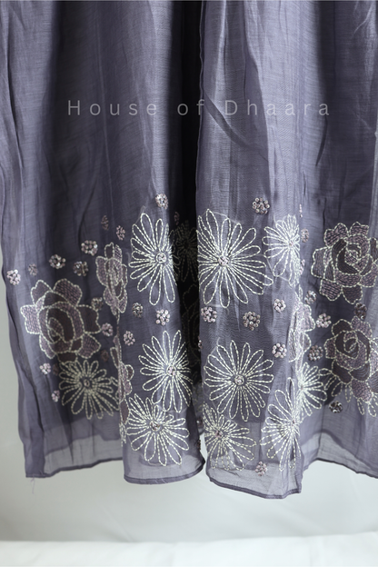 Grey Mulchanderi Kurti Set