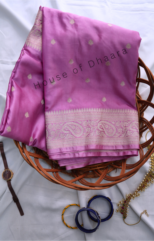 Lavender Pink Pure Banaras Mashru Katan Saree