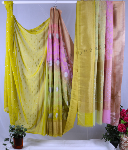 Yellow, Pink & Lavender 4D Georgette Saree