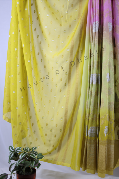 Yellow, Pink & Lavender 4D Georgette Saree