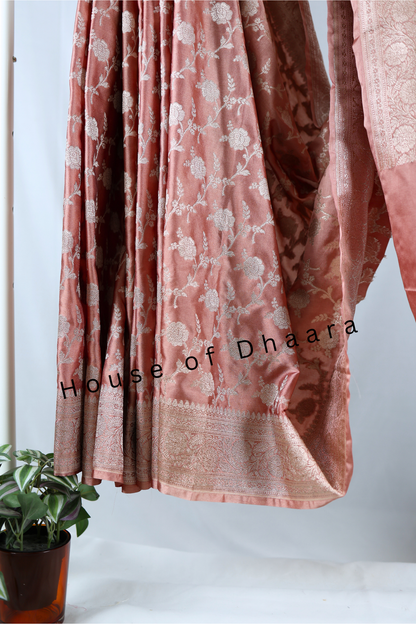 Sandal Pink Pure Banaras Mashru Katan Saree