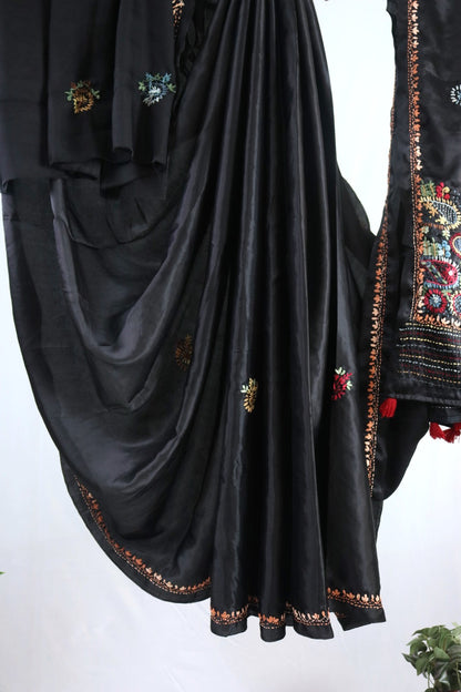 Black modal silk with kantha work