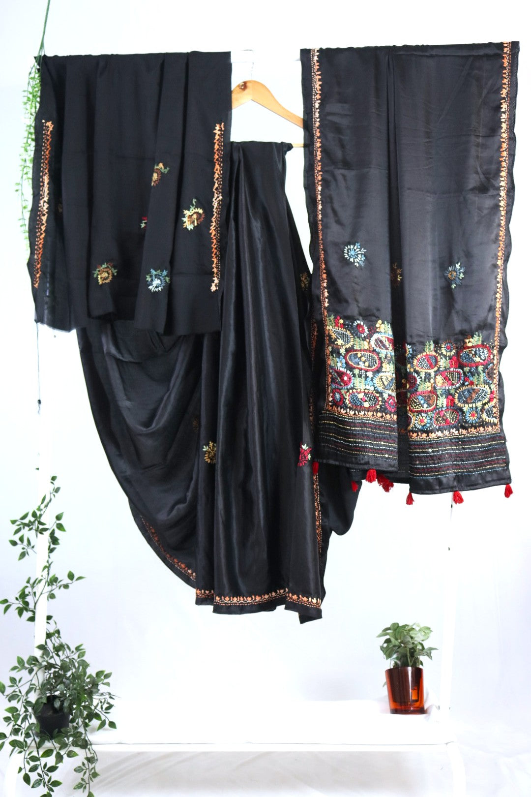 Black modal silk with kantha work