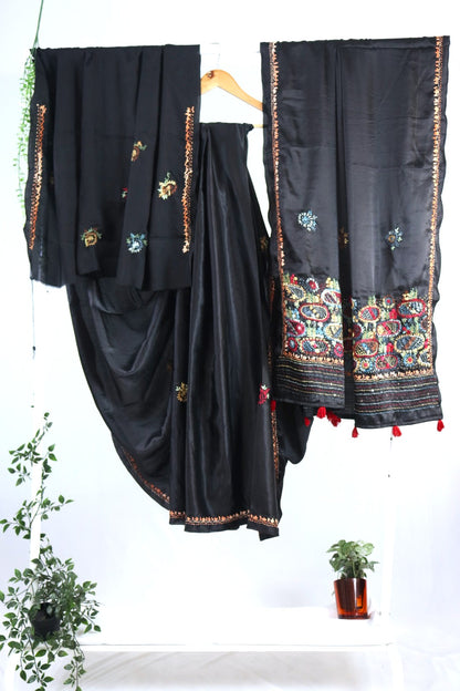 Black modal silk with kantha work