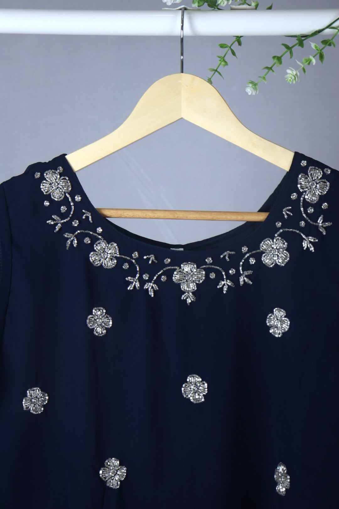 Teal Blue Georgette A-Line Kurti with Yoke Work