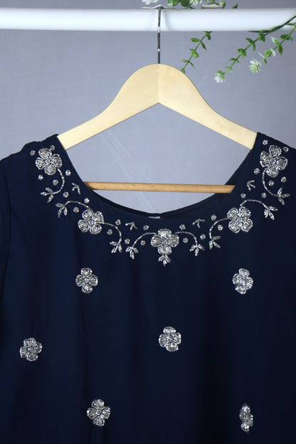 Teal Blue Georgette A-Line Kurti with Yoke Work