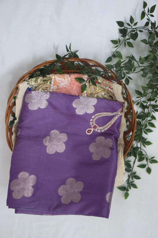 Lavender Pure Soft Silk Saree