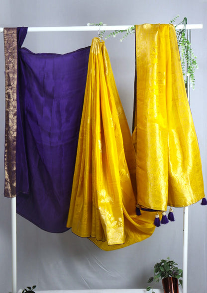 Yellow Dola Crepe Silk Designer Saree