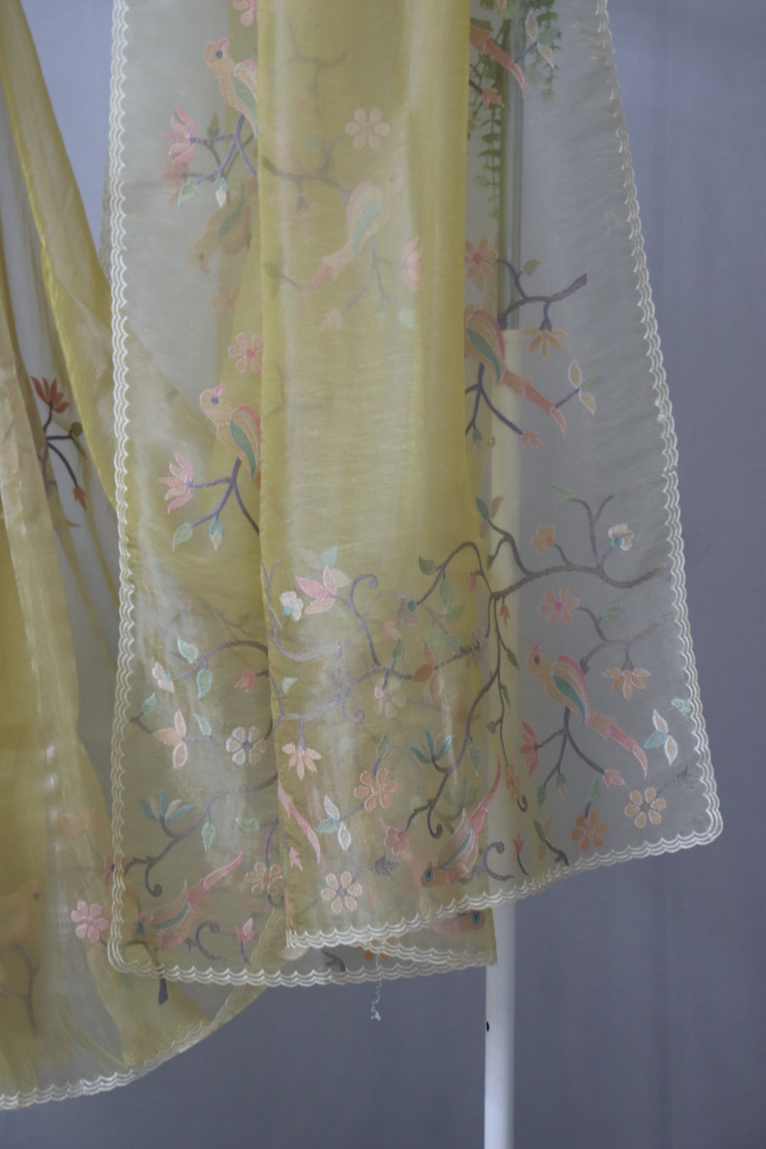 Pastel Yellow Soft organza tissue with thread work