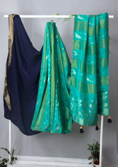 Sea Green Dola Crepe Silk Designer Saree