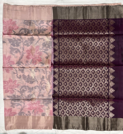 Pastel Pink venkatagiri Sico pattu Saree with Contrast Border