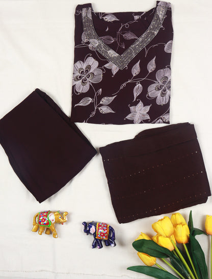 Viscose cotton Straight cut Kurti Set-Burgandy