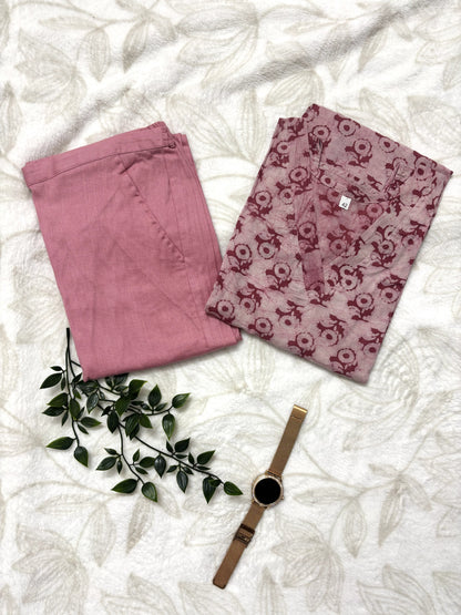 Onion Pink Kurti Set (with Sleeves enclosed)