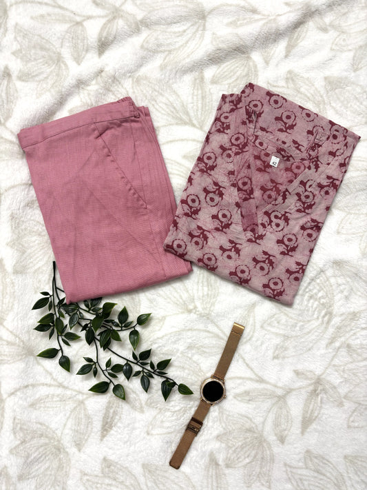 Onion Pink Kurti Set (with Sleeves enclosed)