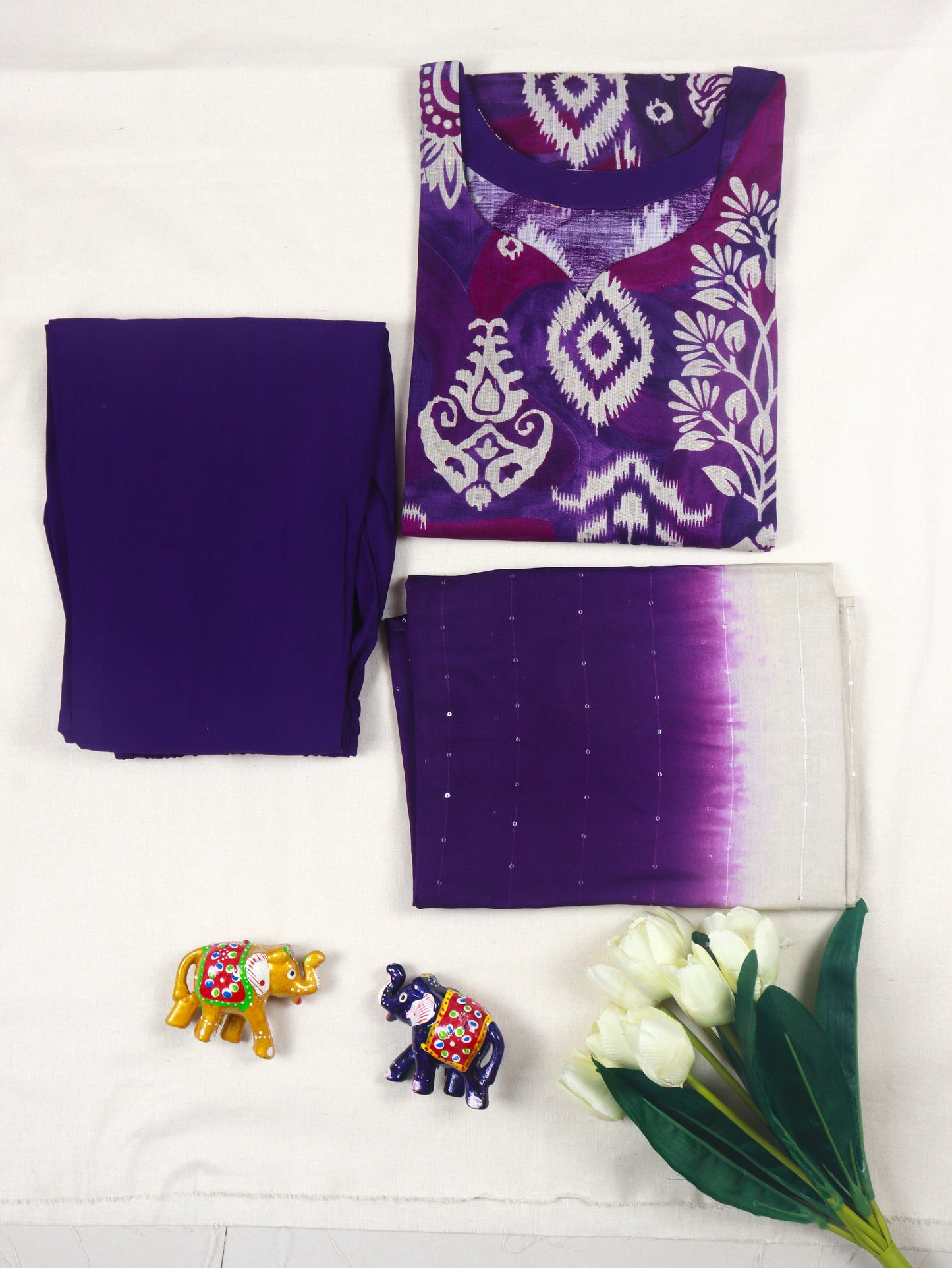 Viscose cotton Straight cut Kurti Set-Purple