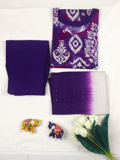 Viscose cotton Straight cut Kurti Set-Purple
