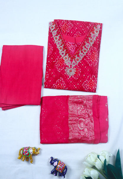 Cotton Straight cut Kurti Set with Neck line work