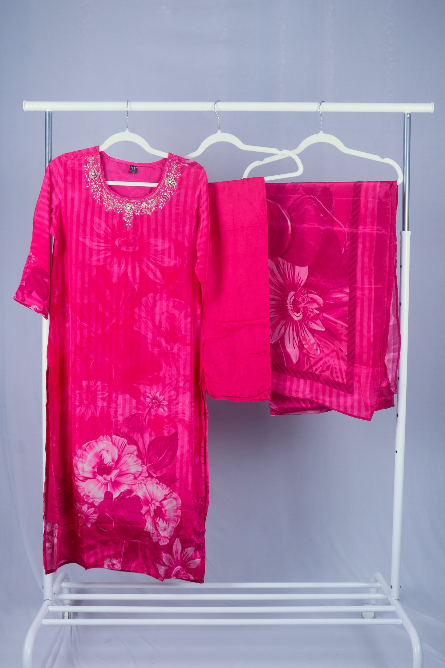 Crepe silk Straight cut kurti Set with yoke work - Pink