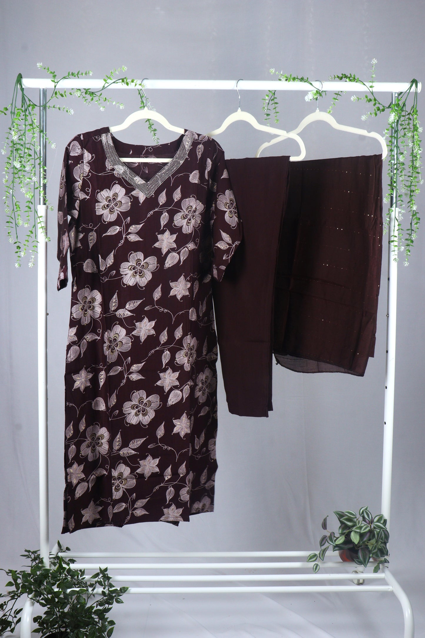 Viscose cotton Straight cut Kurti Set-Burgandy