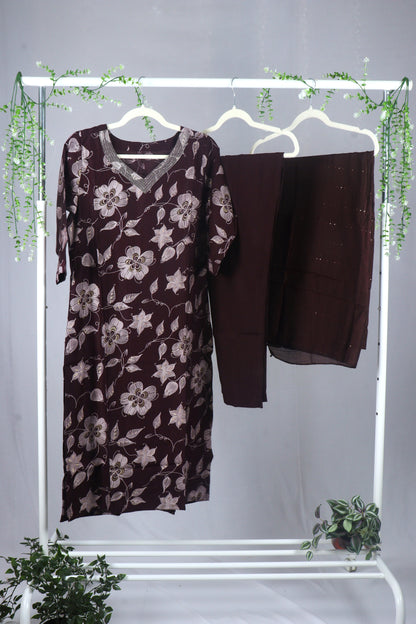 Viscose cotton Straight cut Kurti Set-Burgandy