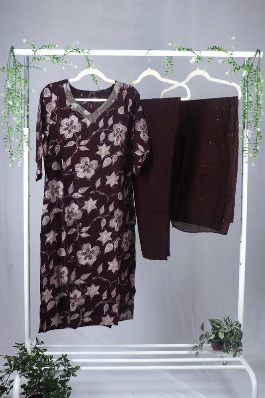 Viscose cotton Straight cut Kurti Set-Burgandy