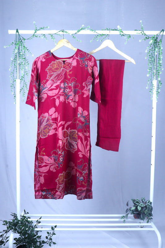 Rayon Straight Cut printed Cood set - Pink