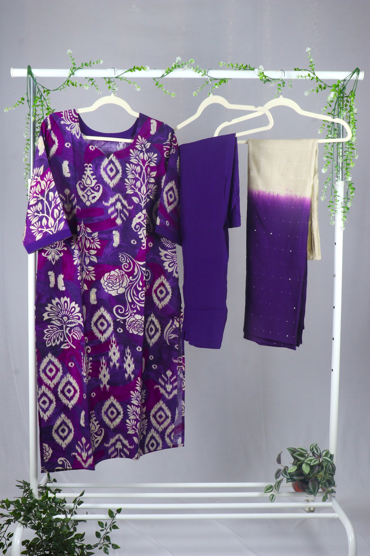 Viscose cotton Straight cut Kurti Set-Purple