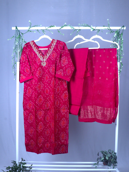 Cotton Straight cut Kurti Set with Neck line work