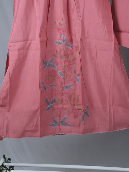 Chanderi cotton A-Line Kurti Set with Thread embroidery