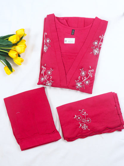 Mul Chanderi A-line kurti set with yoke work