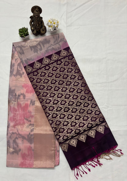 Pastel Pink venkatagiri Sico pattu Saree with Contrast Border