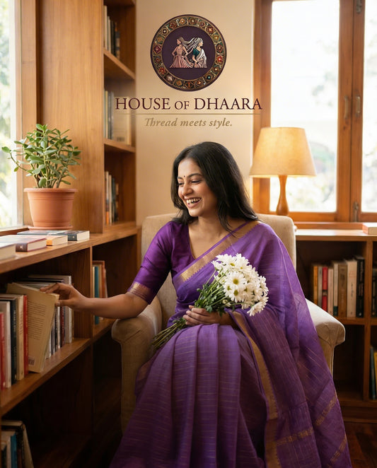 Lavender Mangalagiri silk with Zari checks & border