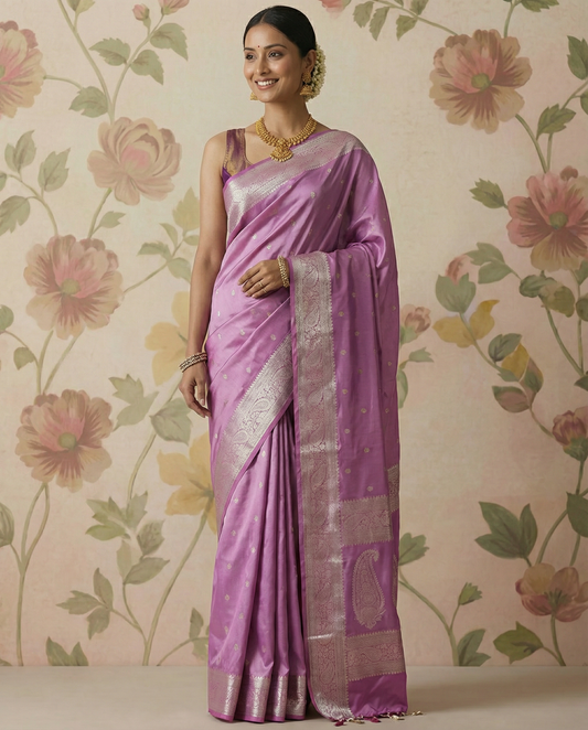 Lavender Pink Pure Banaras Mashru Katan Saree