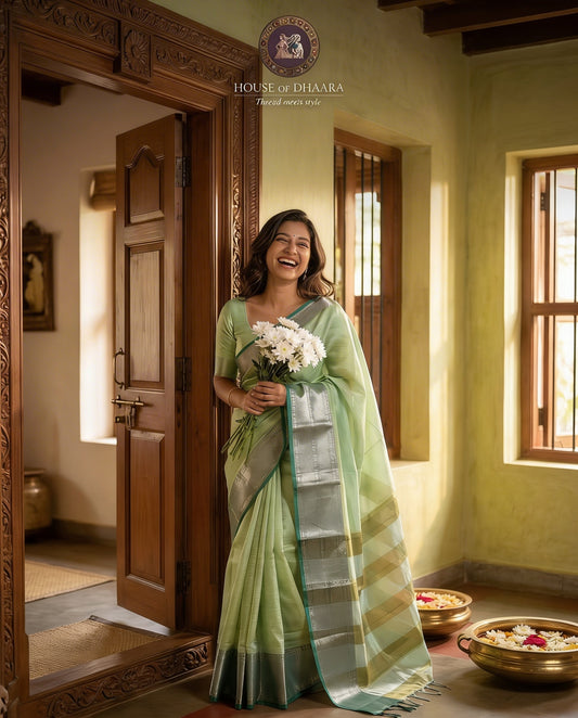 Light Green Mangalagiri Saree with Kanchi border