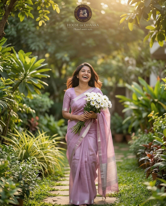 Light Lavender Mangalagiri Silk with Zari border
