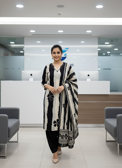 White & Black Kurti Set