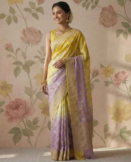 Pastel Yellow & Lavender 4D Georgette