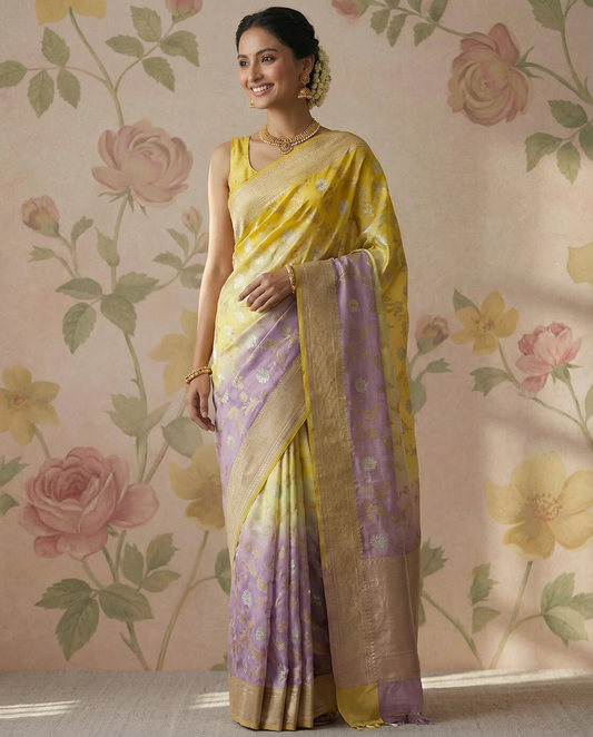 Pastel Yellow & Lavender 4D Georgette